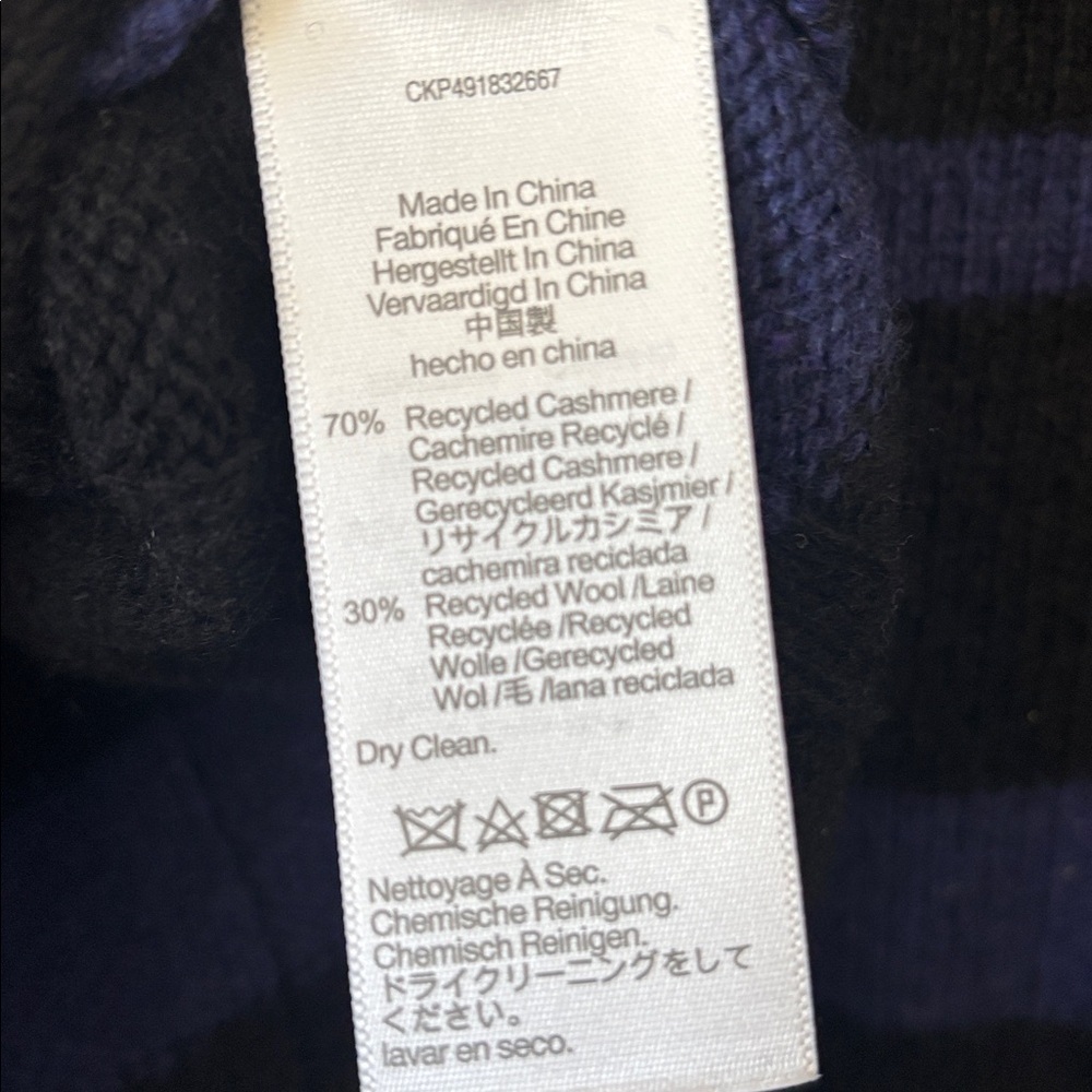 Madewell Black and Blue Striped Mock Neck Cashmere Blend Sweater M - Picture 6 of 6